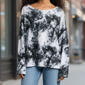 SheIn Curve Womens Sweater Size 2XL Black White Tie Dye Boho Hippie Boxy